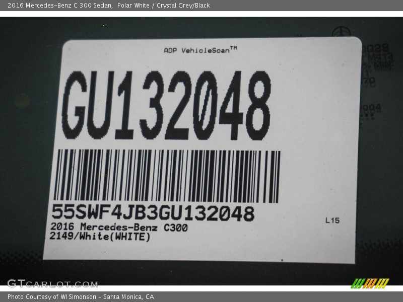 Polar White / Crystal Grey/Black 2016 Mercedes-Benz C 300 Sedan