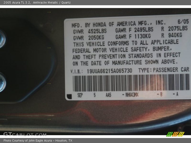 Anthracite Metallic / Quartz 2005 Acura TL 3.2