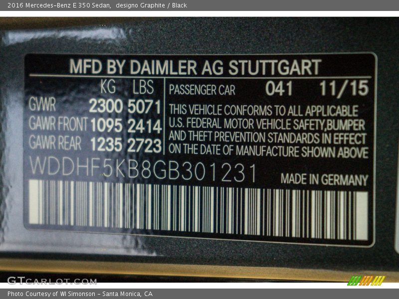 2016 E 350 Sedan designo Graphite Color Code 041