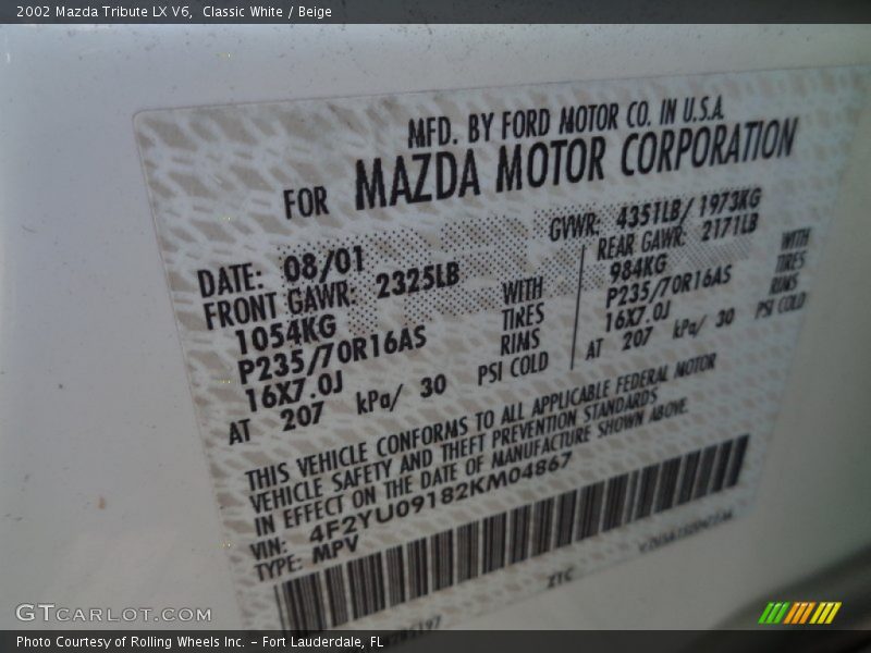 Classic White / Beige 2002 Mazda Tribute LX V6