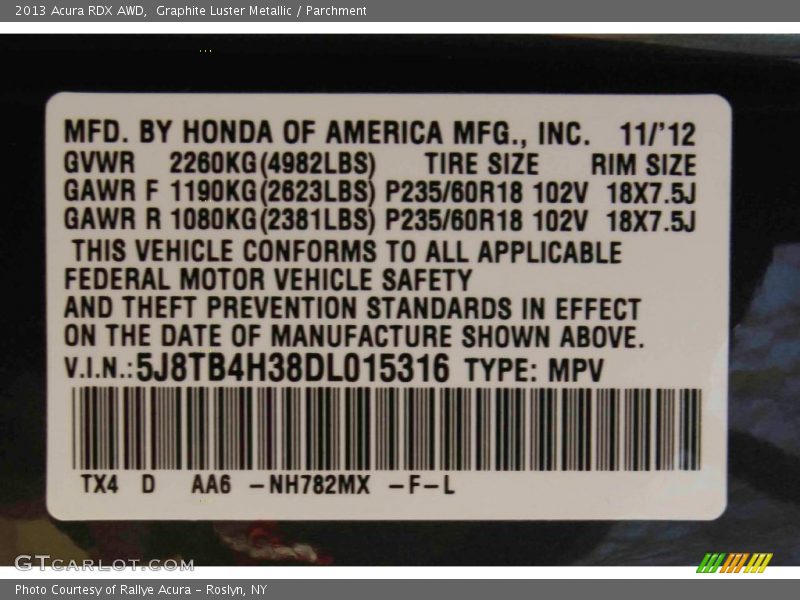 Graphite Luster Metallic / Parchment 2013 Acura RDX AWD