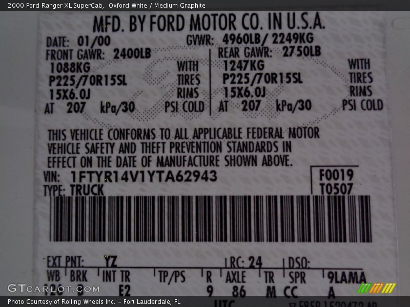 Oxford White / Medium Graphite 2000 Ford Ranger XL SuperCab