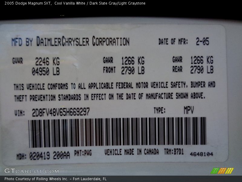 Cool Vanilla White / Dark Slate Gray/Light Graystone 2005 Dodge Magnum SXT