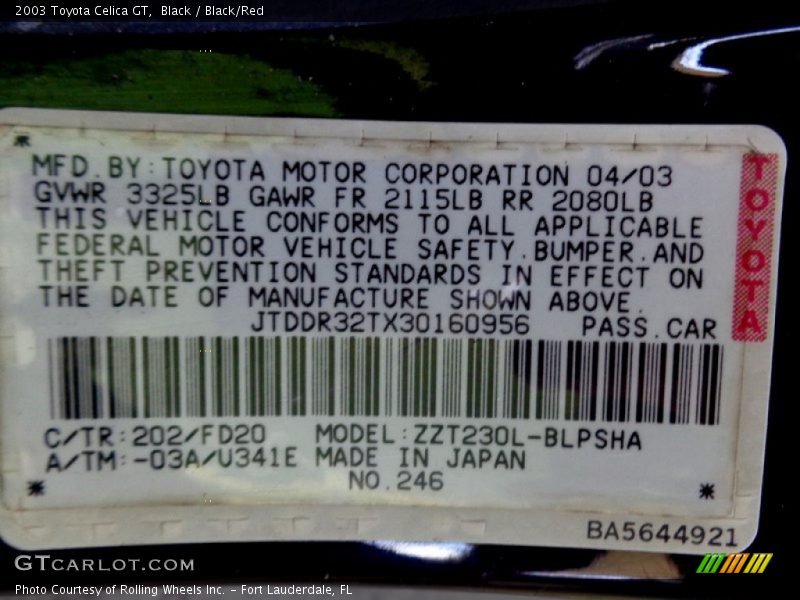 Black / Black/Red 2003 Toyota Celica GT
