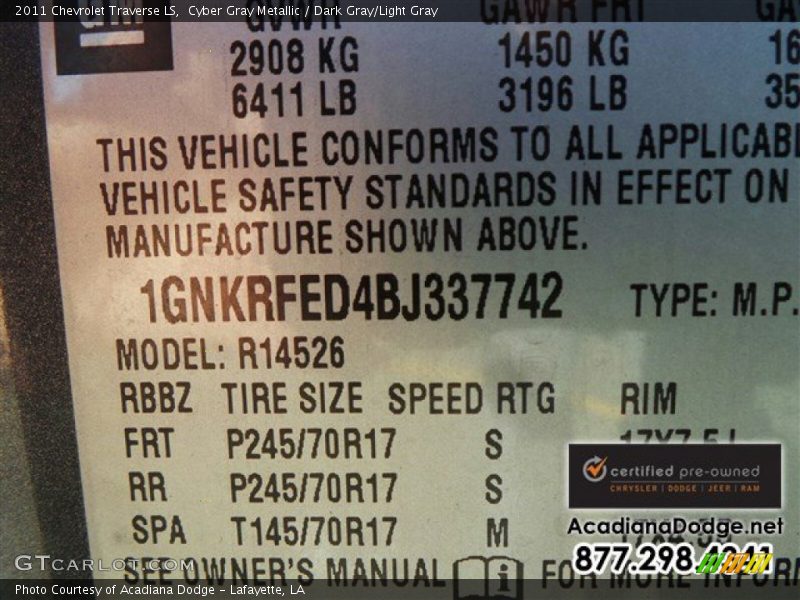 Cyber Gray Metallic / Dark Gray/Light Gray 2011 Chevrolet Traverse LS