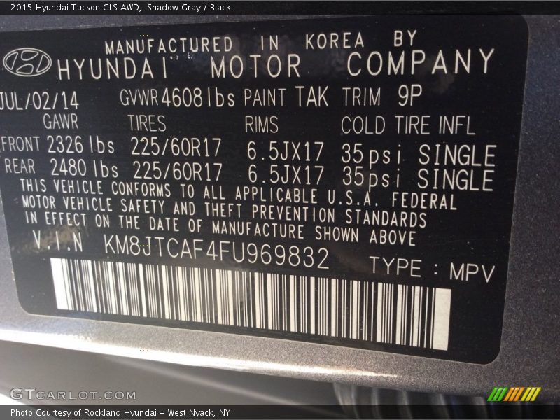 Shadow Gray / Black 2015 Hyundai Tucson GLS AWD