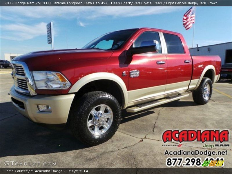 Deep Cherry Red Crystal Pearl / Light Pebble Beige/Bark Brown 2012 Dodge Ram 2500 HD Laramie Longhorn Crew Cab 4x4