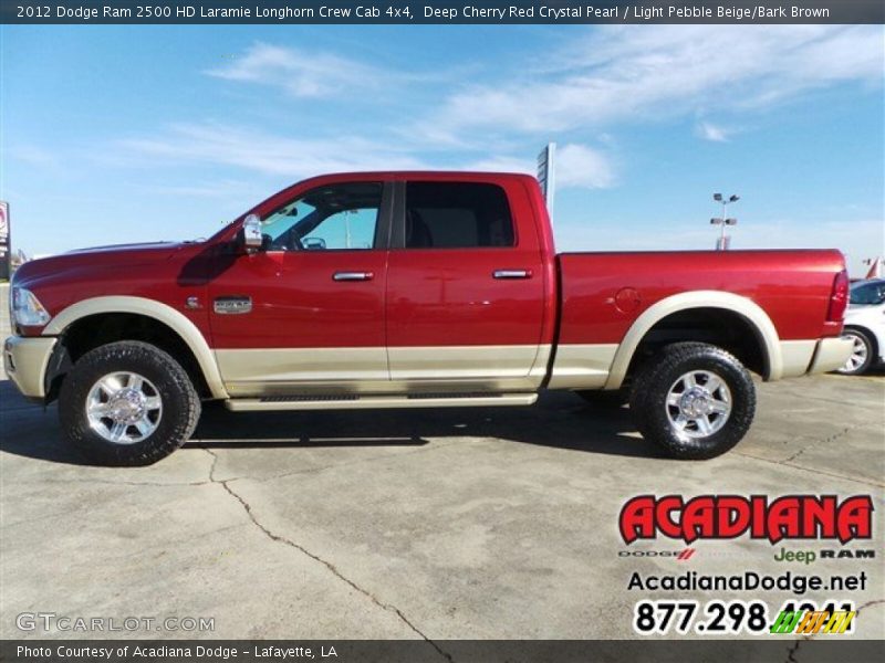 Deep Cherry Red Crystal Pearl / Light Pebble Beige/Bark Brown 2012 Dodge Ram 2500 HD Laramie Longhorn Crew Cab 4x4