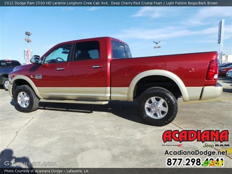 Deep Cherry Red Crystal Pearl / Light Pebble Beige/Bark Brown 2012 Dodge Ram 2500 HD Laramie Longhorn Crew Cab 4x4