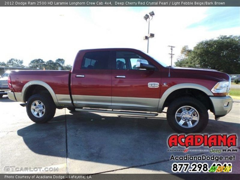 Deep Cherry Red Crystal Pearl / Light Pebble Beige/Bark Brown 2012 Dodge Ram 2500 HD Laramie Longhorn Crew Cab 4x4