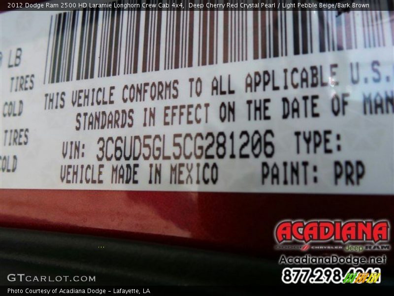 Deep Cherry Red Crystal Pearl / Light Pebble Beige/Bark Brown 2012 Dodge Ram 2500 HD Laramie Longhorn Crew Cab 4x4