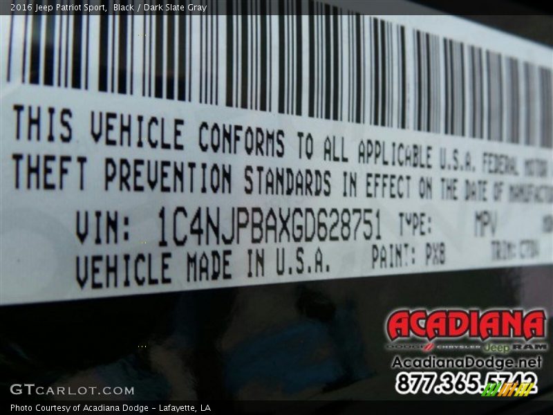 Black / Dark Slate Gray 2016 Jeep Patriot Sport
