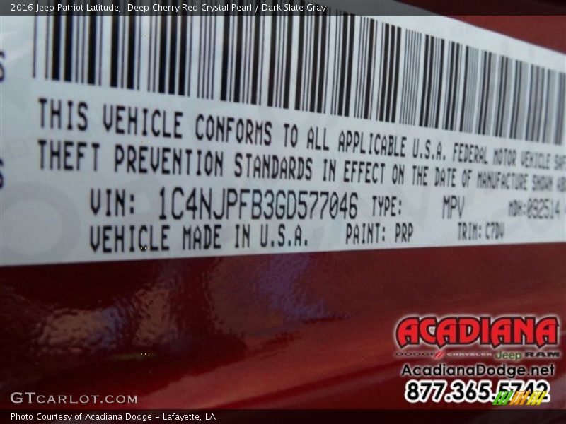 Deep Cherry Red Crystal Pearl / Dark Slate Gray 2016 Jeep Patriot Latitude