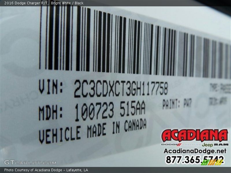 Bright White / Black 2016 Dodge Charger R/T