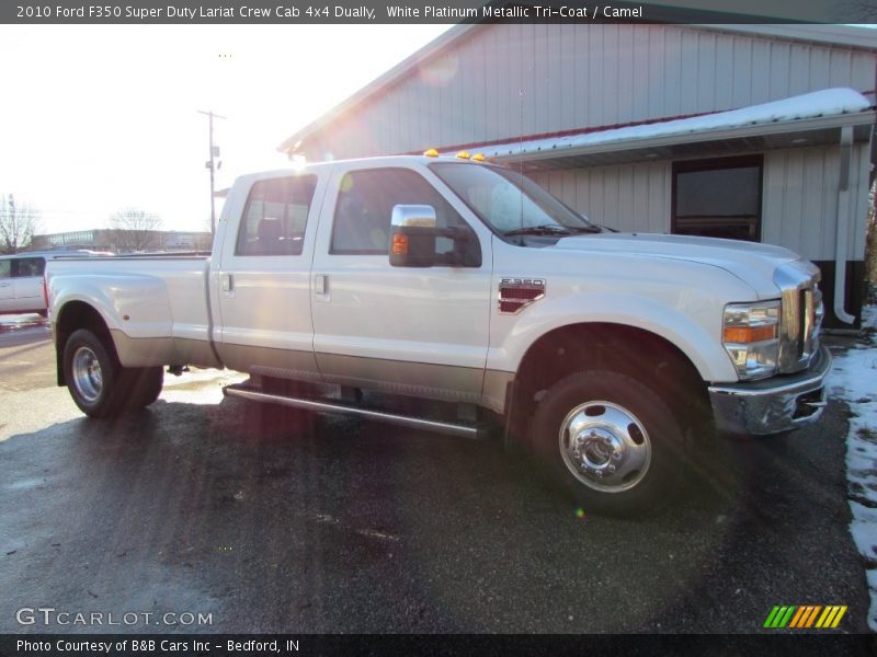 White Platinum Metallic Tri-Coat / Camel 2010 Ford F350 Super Duty Lariat Crew Cab 4x4 Dually