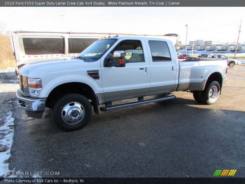 White Platinum Metallic Tri-Coat / Camel 2010 Ford F350 Super Duty Lariat Crew Cab 4x4 Dually