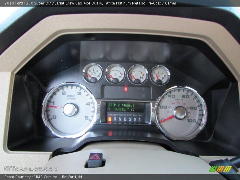 White Platinum Metallic Tri-Coat / Camel 2010 Ford F350 Super Duty Lariat Crew Cab 4x4 Dually
