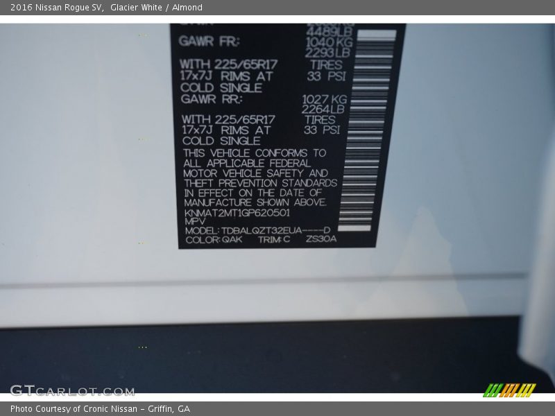 2016 Rogue SV Glacier White Color Code QAK