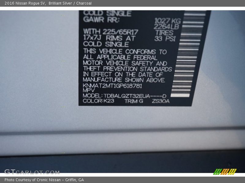 2016 Rogue SV Brilliant Silver Color Code K23