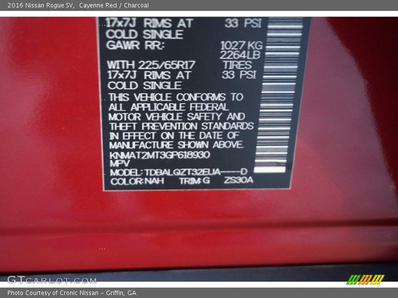 2016 Rogue SV Cayenne Red Color Code NAH