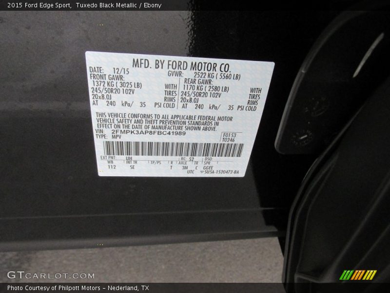 Tuxedo Black Metallic / Ebony 2015 Ford Edge Sport