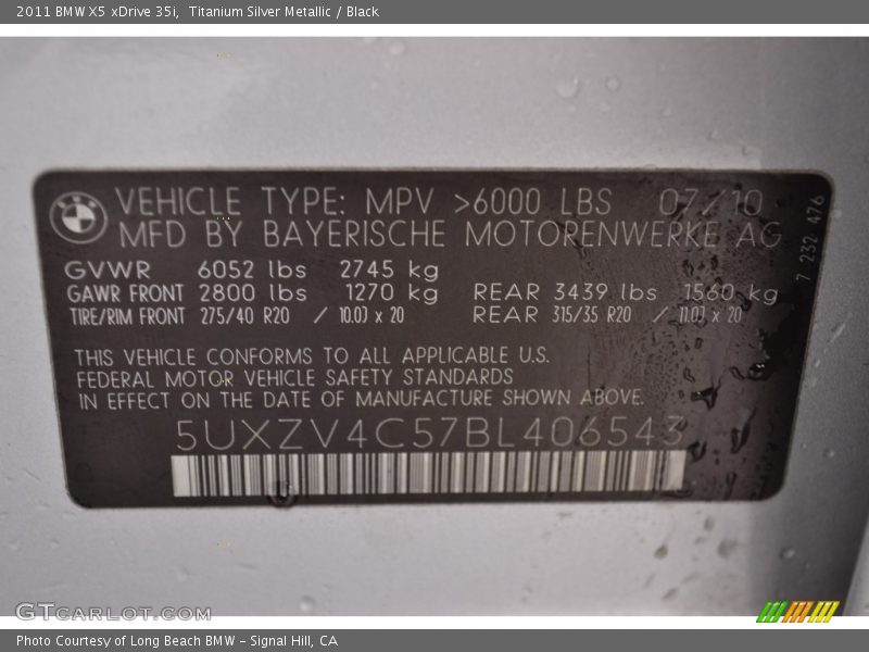 Titanium Silver Metallic / Black 2011 BMW X5 xDrive 35i