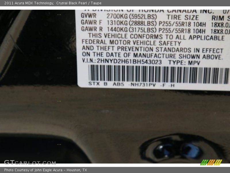 Crystal Black Pearl / Taupe 2011 Acura MDX Technology
