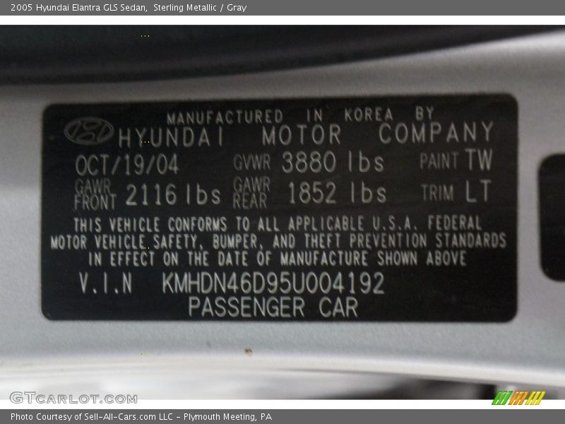 Sterling Metallic / Gray 2005 Hyundai Elantra GLS Sedan