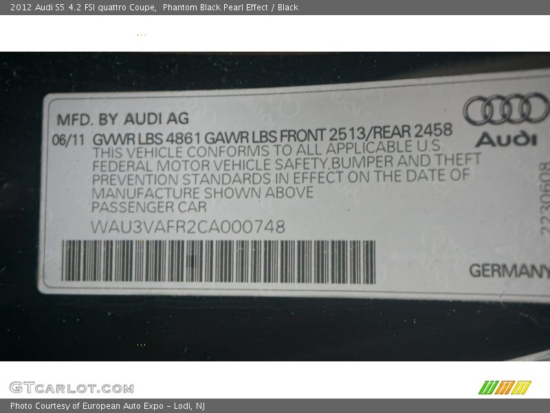 Phantom Black Pearl Effect / Black 2012 Audi S5 4.2 FSI quattro Coupe