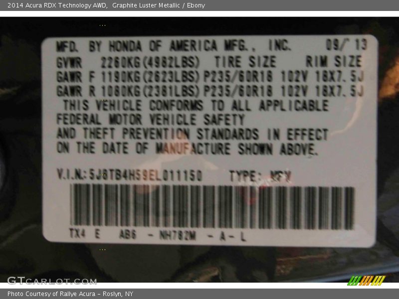 Graphite Luster Metallic / Ebony 2014 Acura RDX Technology AWD
