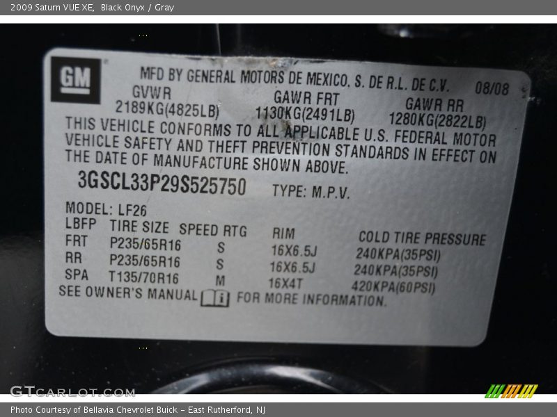 Black Onyx / Gray 2009 Saturn VUE XE