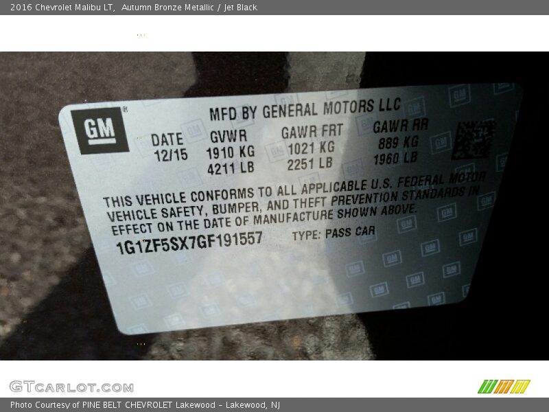 Autumn Bronze Metallic / Jet Black 2016 Chevrolet Malibu LT