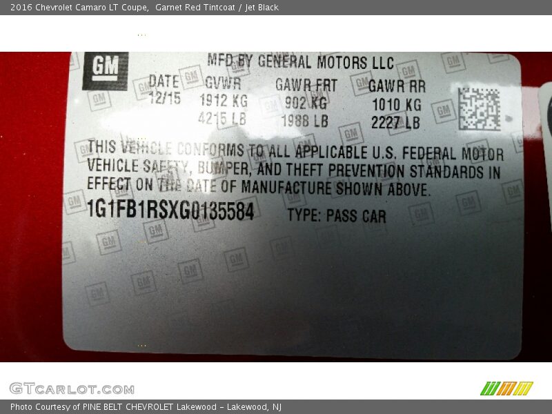 Garnet Red Tintcoat / Jet Black 2016 Chevrolet Camaro LT Coupe