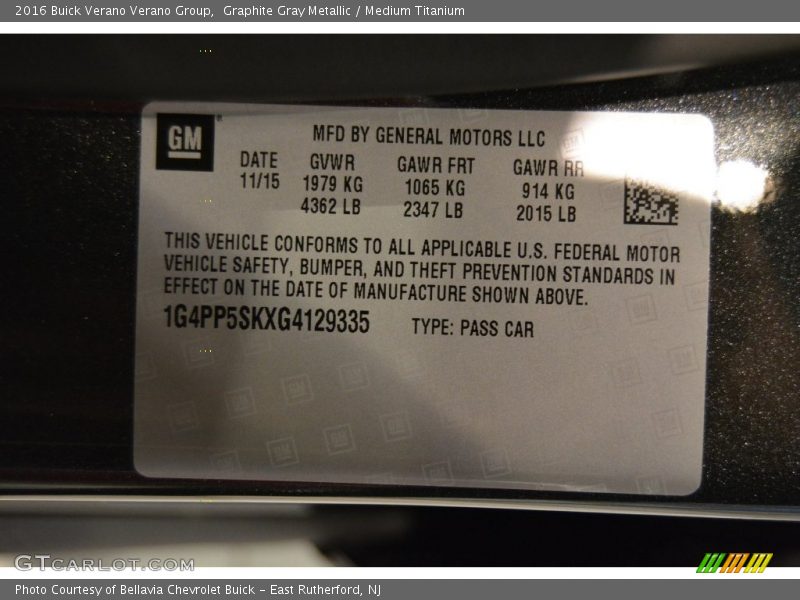 Graphite Gray Metallic / Medium Titanium 2016 Buick Verano Verano Group