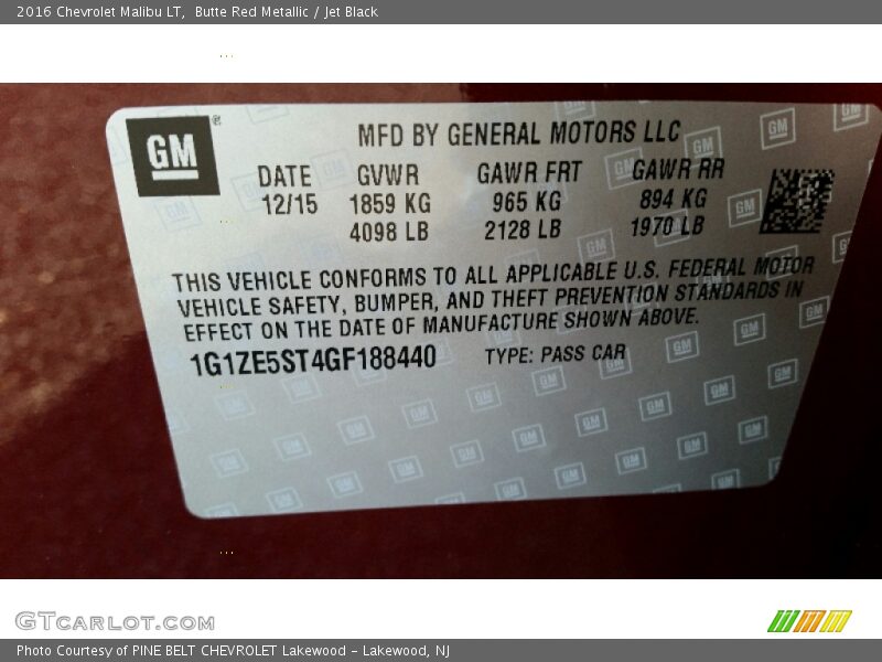 Butte Red Metallic / Jet Black 2016 Chevrolet Malibu LT