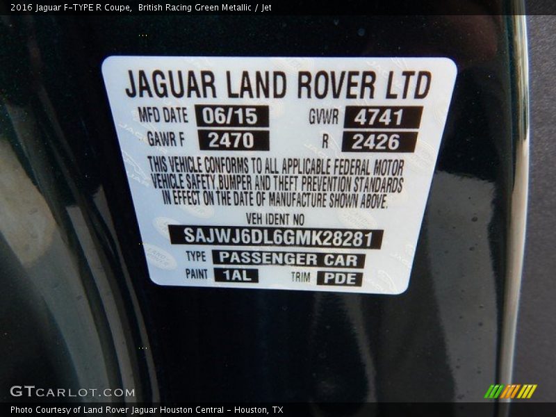 British Racing Green Metallic / Jet 2016 Jaguar F-TYPE R Coupe