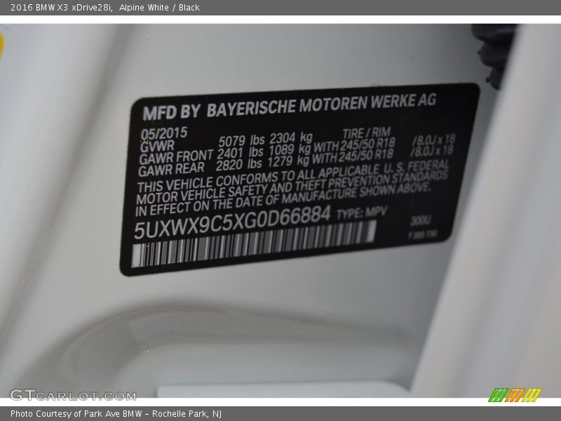 Alpine White / Black 2016 BMW X3 xDrive28i