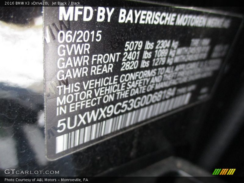 Jet Black / Black 2016 BMW X3 xDrive28i