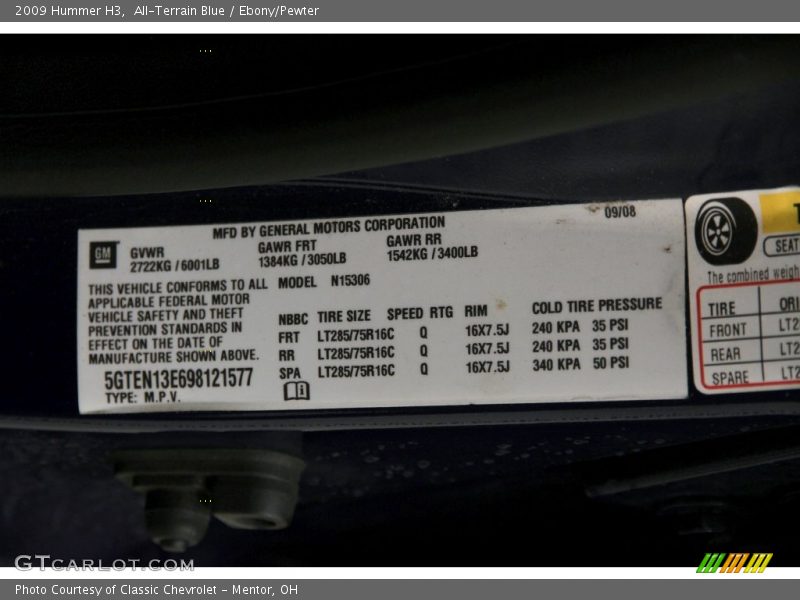 All-Terrain Blue / Ebony/Pewter 2009 Hummer H3