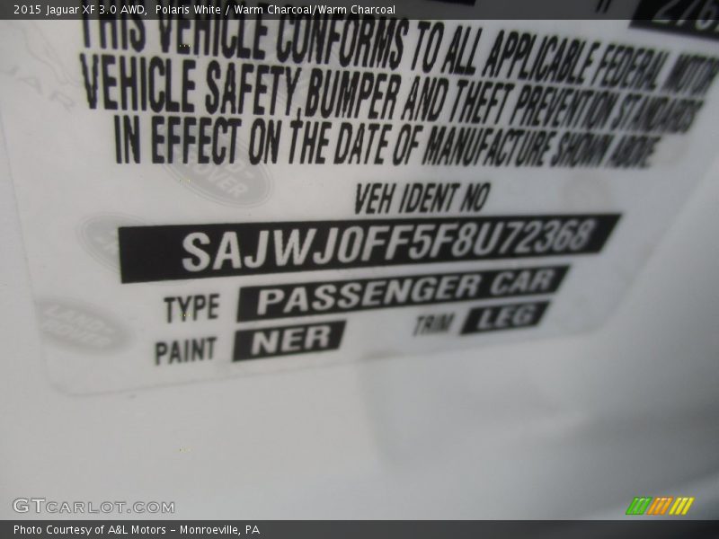 Polaris White / Warm Charcoal/Warm Charcoal 2015 Jaguar XF 3.0 AWD