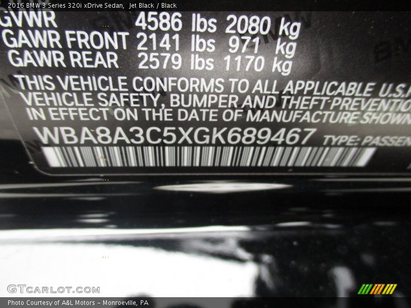 Jet Black / Black 2016 BMW 3 Series 320i xDrive Sedan