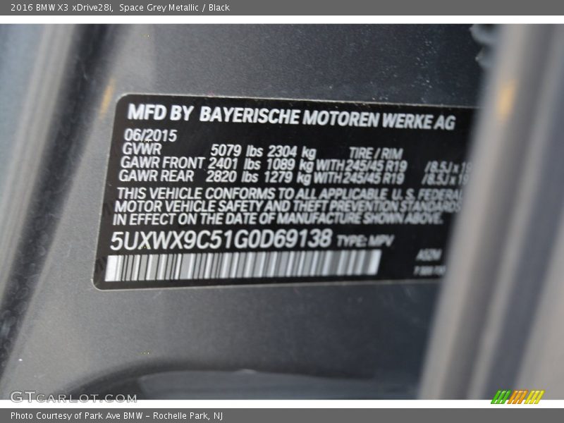 Space Grey Metallic / Black 2016 BMW X3 xDrive28i