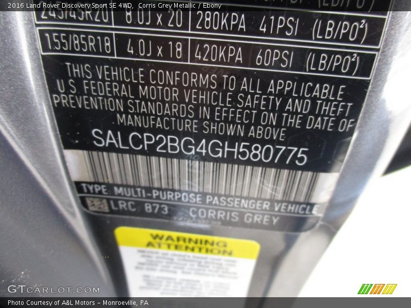 Corris Grey Metallic / Ebony 2016 Land Rover Discovery Sport SE 4WD
