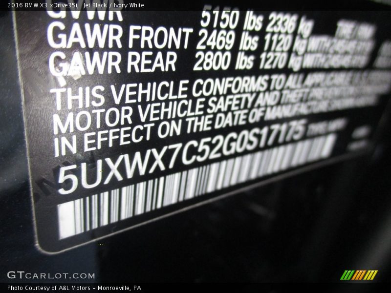 Jet Black / Ivory White 2016 BMW X3 xDrive35i
