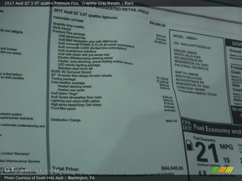 Graphite Gray Metallic / Black 2017 Audi Q7 3.0T quattro Premium Plus