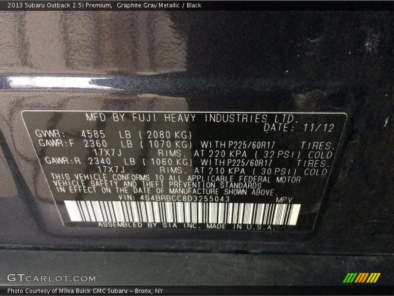 Graphite Gray Metallic / Black 2013 Subaru Outback 2.5i Premium