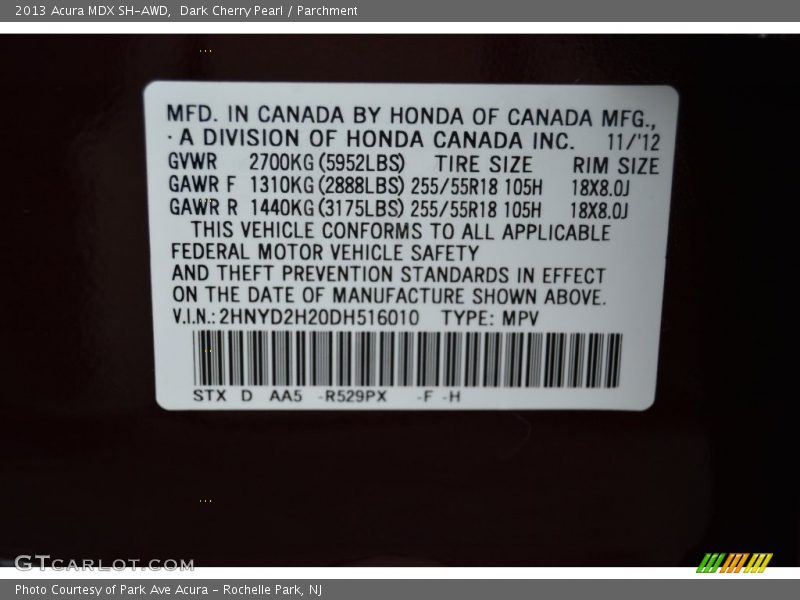 Dark Cherry Pearl / Parchment 2013 Acura MDX SH-AWD