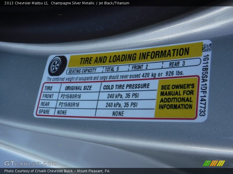 Champagne Silver Metallic / Jet Black/Titanium 2013 Chevrolet Malibu LS