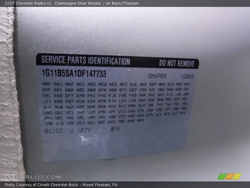 Champagne Silver Metallic / Jet Black/Titanium 2013 Chevrolet Malibu LS