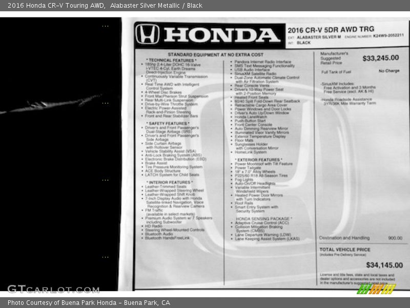 Alabaster Silver Metallic / Black 2016 Honda CR-V Touring AWD